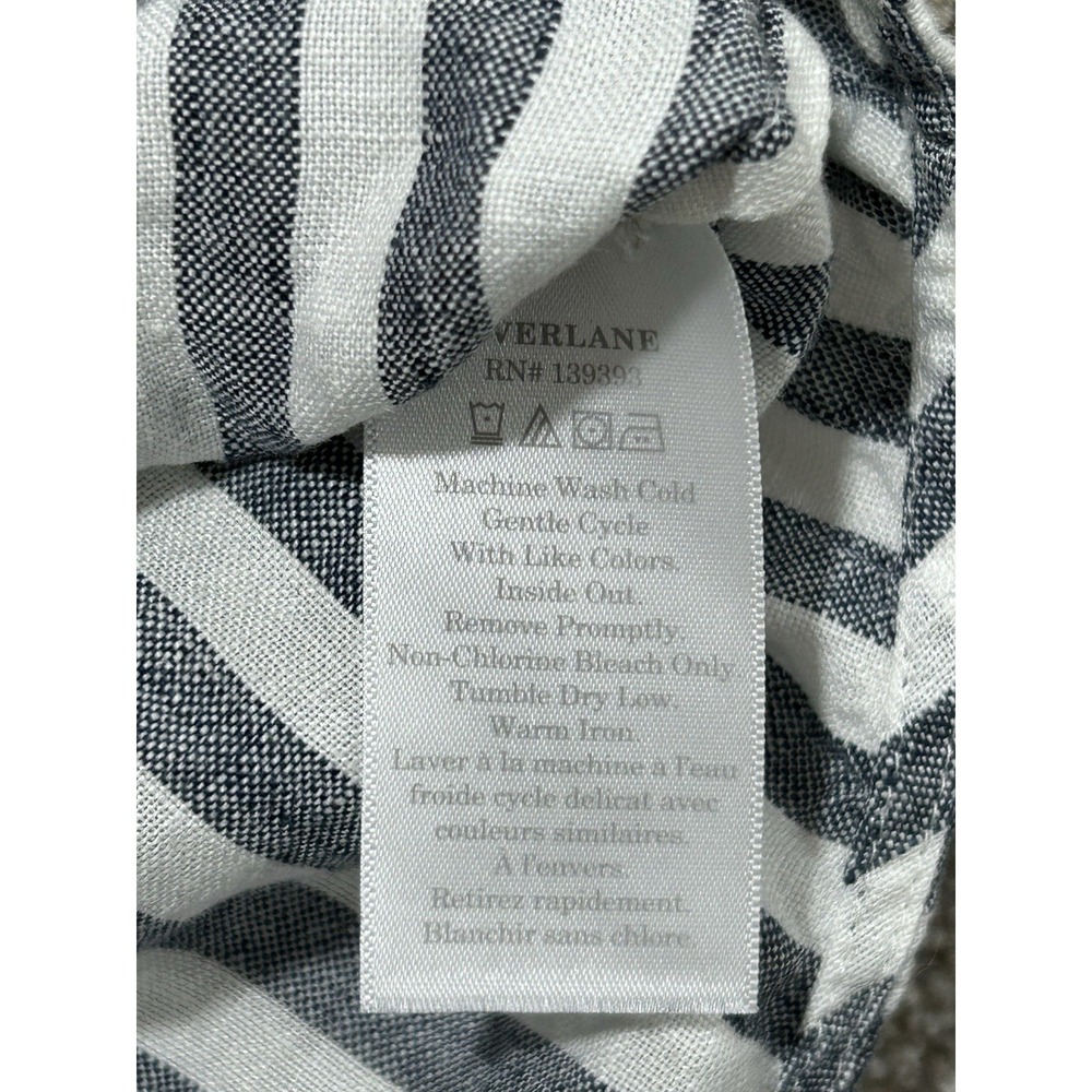 Everlane Women's 16 Linen Popover Shirt in Bone and grey stripes long sleeve top - Picture 8 of 10